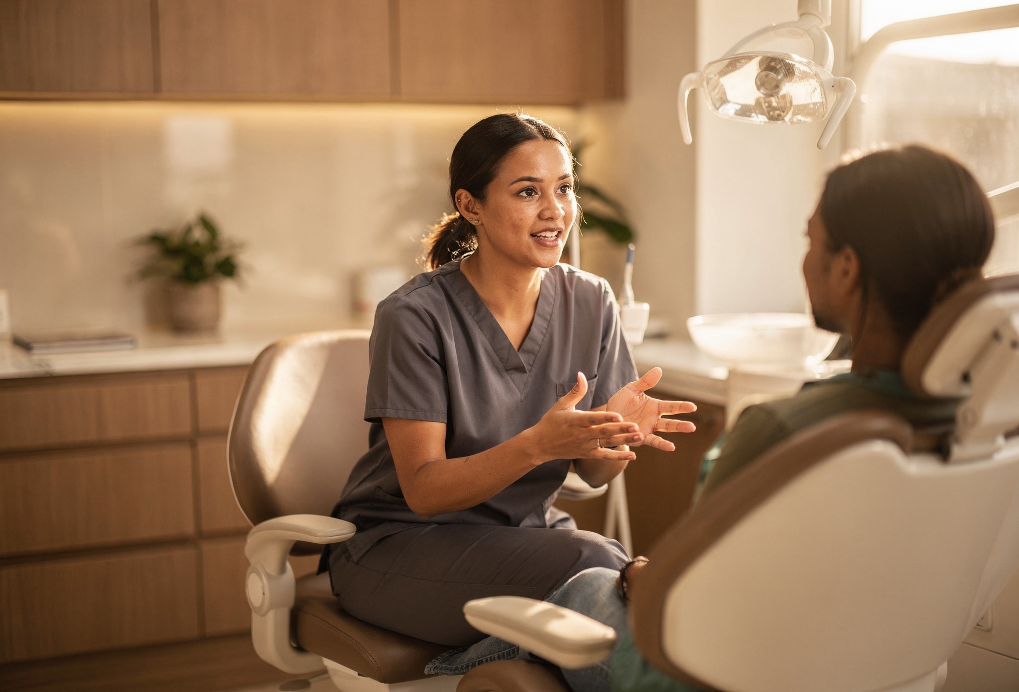 Dentist in consultation with patient